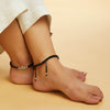 Floral Blue Rhodium Plated 925 Sterling Silver Thread Anklet