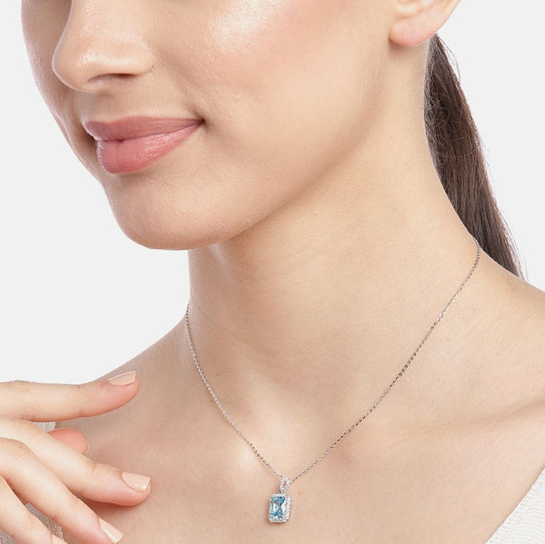 Blue Solitaire 925 Sterling Silver Necklace