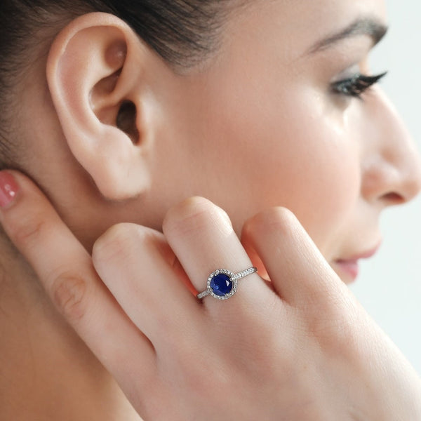 Azure Circle Rhodium-Plated 925 Sterling Silver Women's Ring (Adjustable)