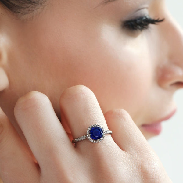 Azure Circle Rhodium-Plated 925 Sterling Silver Women's Ring (Adjustable)