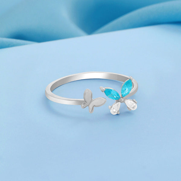 Blue Butterfly Rhodium Plated 925 Sterling Silver Ring