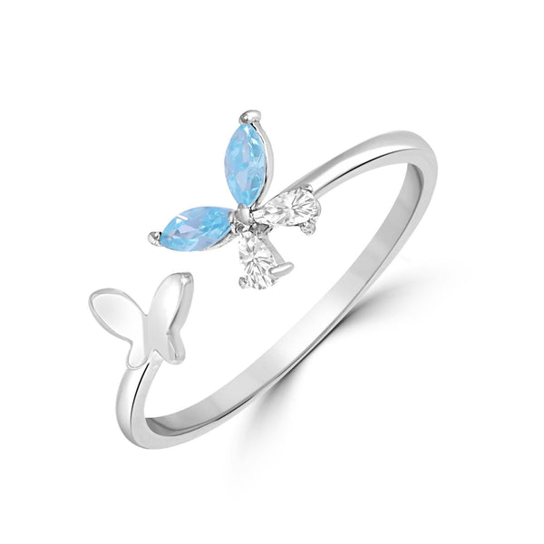 Blue Butterfly Rhodium Plated 925 Sterling Silver Ring